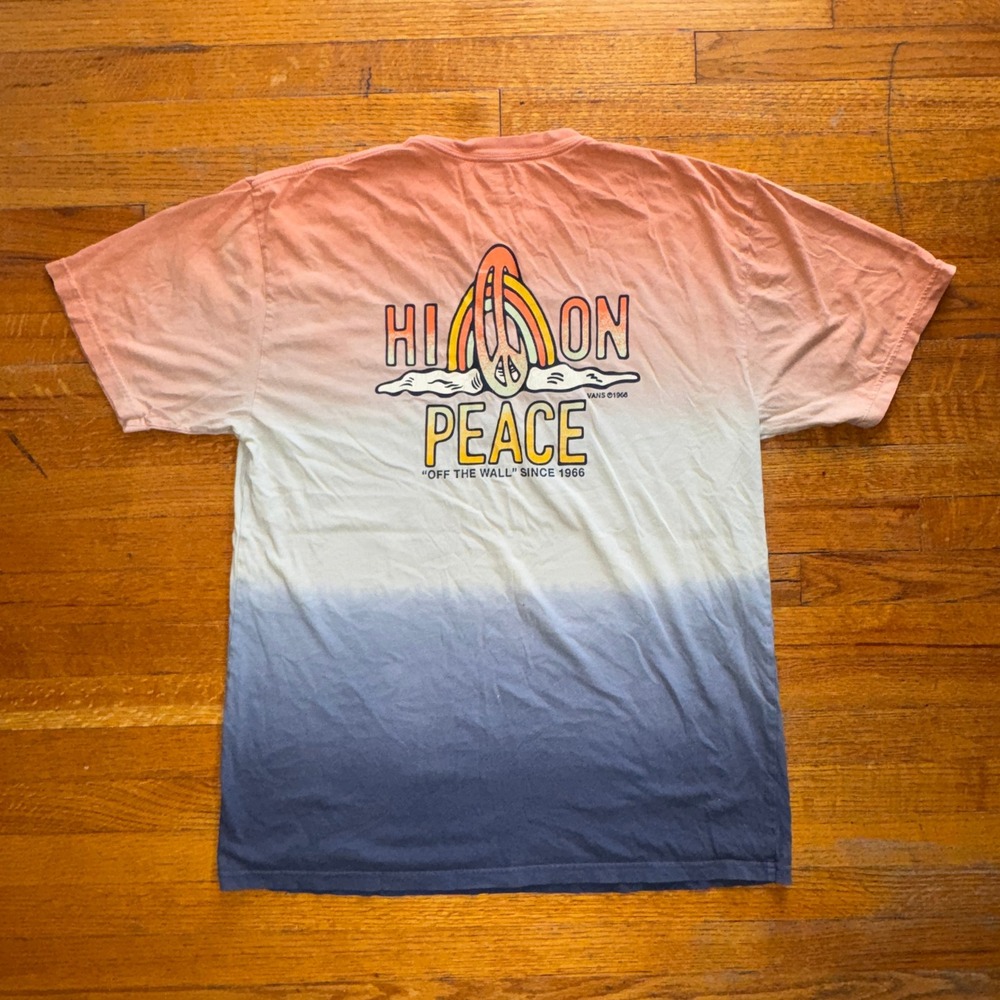 Vans Mens Ombre Dip Dye High On Peace Graphic T-Shirt Orange Blue Large - Picture 5 of 5